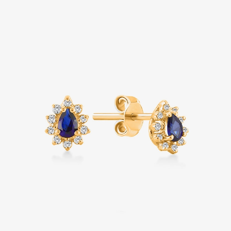 Simplemente 18K dorados de peras zafiro y blancos cúbicos de zircón aretes para el compromiso