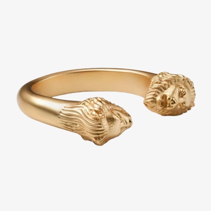 Anillo de cabeza de león ajustable masculino 18K Oro tamaño 5 - tamaño 10 Anillo de león de latón