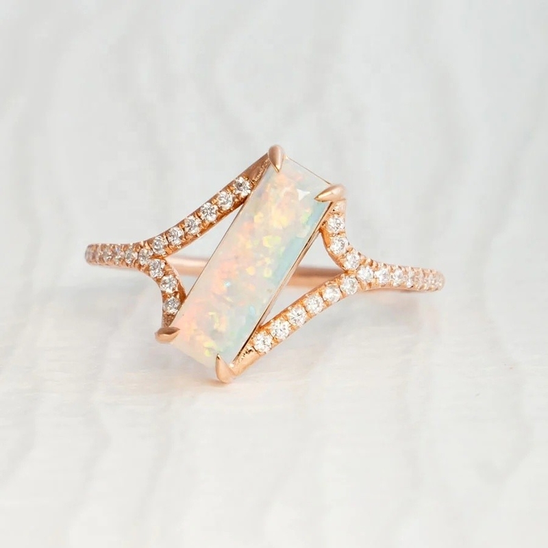 Baguette Corte Opal Anillo de pista de nieve Tamaño 4-tamaño 10 925 Anillo de plata esterlina