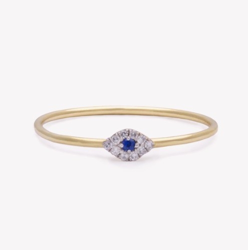 Anillo Mini Pave de estilo clásico con ojo de diamante y zafiro azul en plata esterlina 925