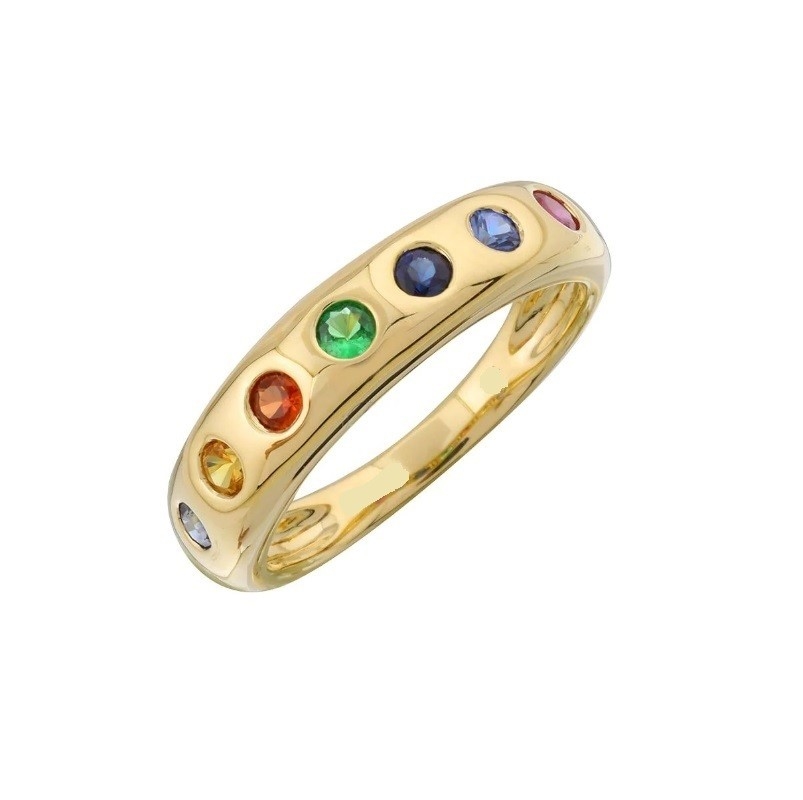 Piedra multicolor enpilado anillo de moda joyería para niñas en 925 Sterling Silver Band