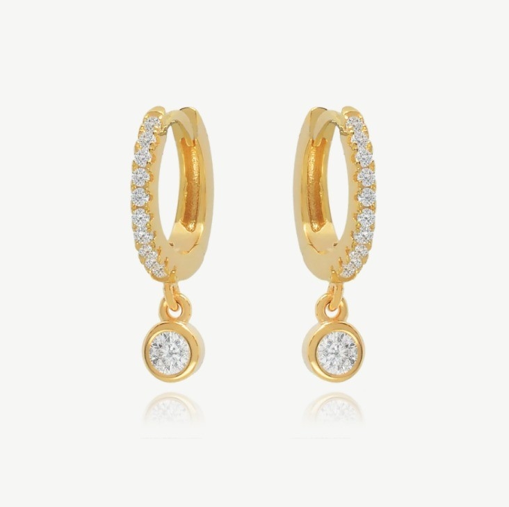 18K Dorado S925 Plata Mini Huggies Single Bezel Cintas de piedra Aretes para mujeres