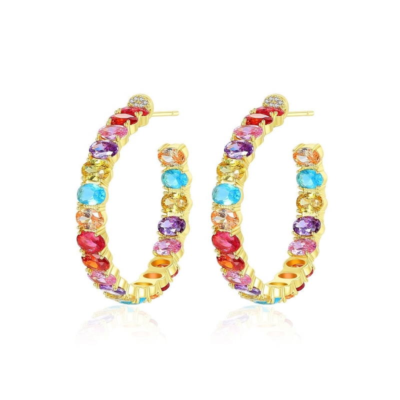 Colorido brasileño de oro 18K aros pendientes Oval Corte de latón aros pendientes