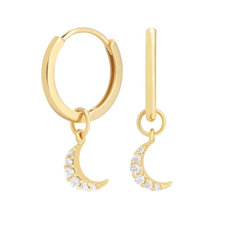 Dangle Moon Hoop Orecillos 925 de plata para mujeres Oro brasileño Revestido 18K Joyería personalizada