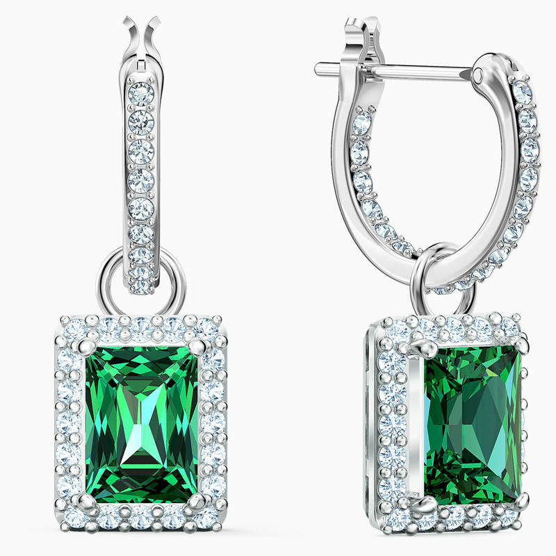 Verde CZ Diamante 925 Plata Esterlina clásico de lujo aretes de aro para la moda femenina