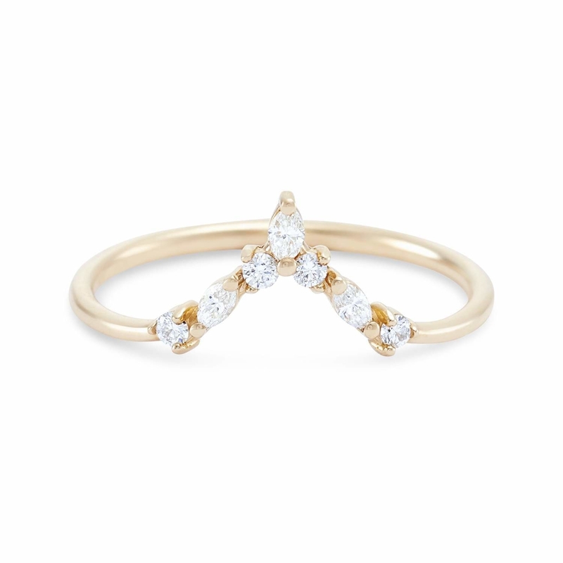 Anillos de apilamiento en forma de V con redondo y blanco marqués CZ en plata esterlina 925