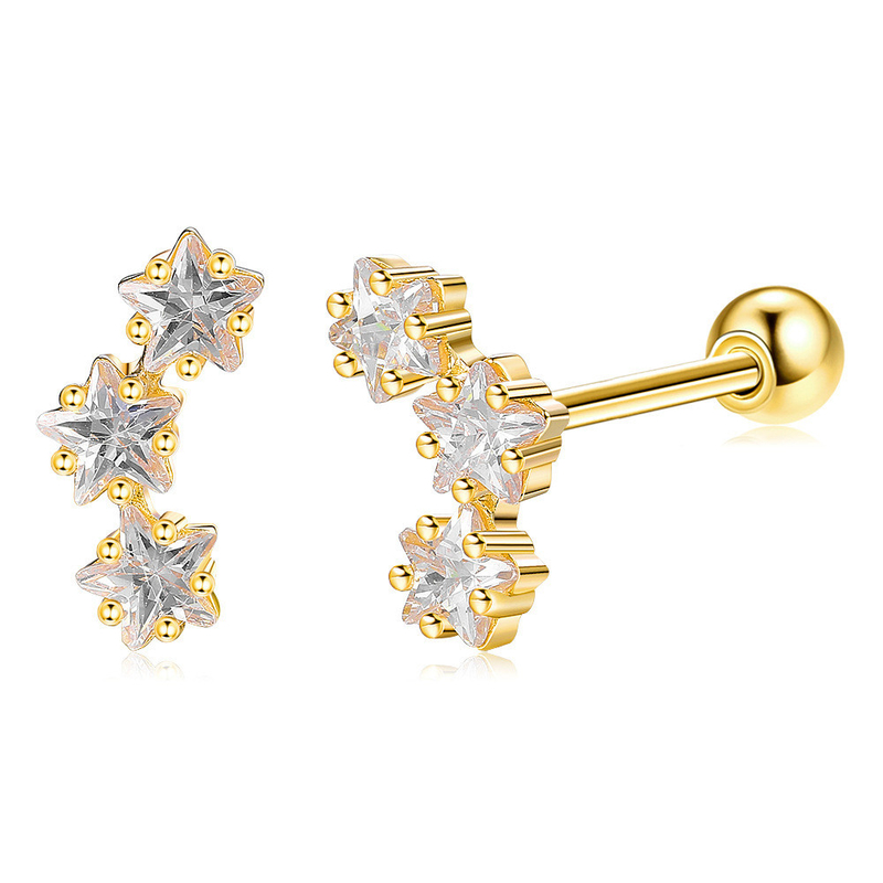 18K Oro Revestido 925 Estrella de Plata Esterlina Cubico Zirconia Auriculares para Mujeres Accesorios