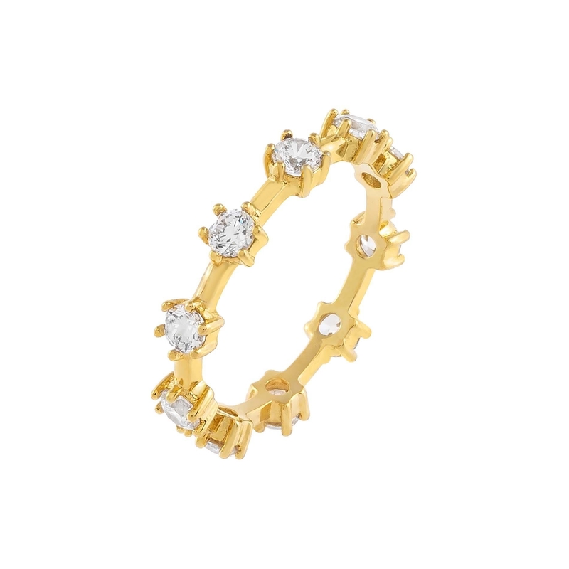 925 plata esterlina simple 18K oro Vermeil Prong fijación banda de la eternidad anillos de mujeres delgadas