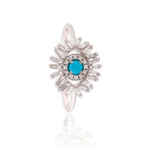 925 Plata Esterlina Turquesa Ojo Malo Eternidad Anillo de Banda para Joyería Unisex Hecha a Mano
