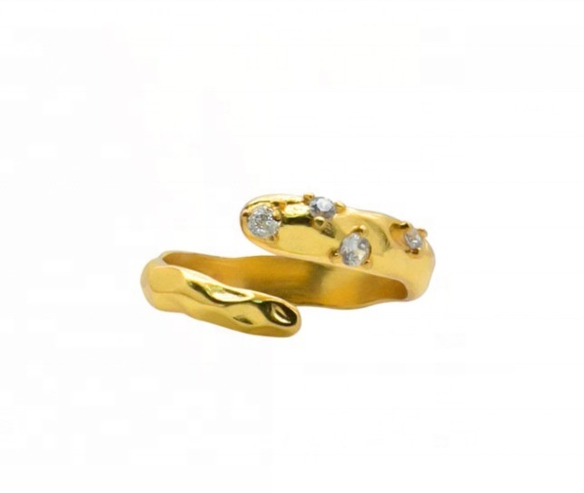 Tamaño 4-10 CZ Anillo de piedra 18K Oro Abierto Serpiente 925 Sterling Anillos de plata de animales
