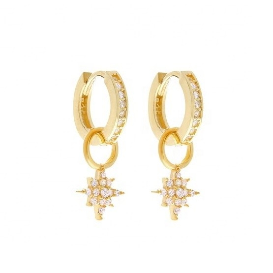 925 Sterling Silver Mini Starburst Pave CZ Huggie Los aretes con envío rápido y seguro