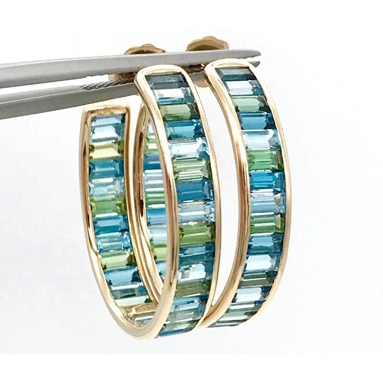 Joyería Material principal Bagueta de plata Topazo azul y verde perchas de estudio para el estilo clásico