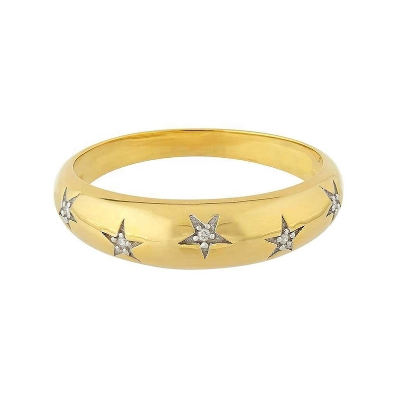 Anillos con cúpula 14k 18k Oro Chunky Star Set Anillo de banda de diamantes para trajes elegantes