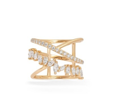 Declaración de partido Pieza de plata esterlina Rodo revestido Zig Zag Anillo de diamante para mujeres