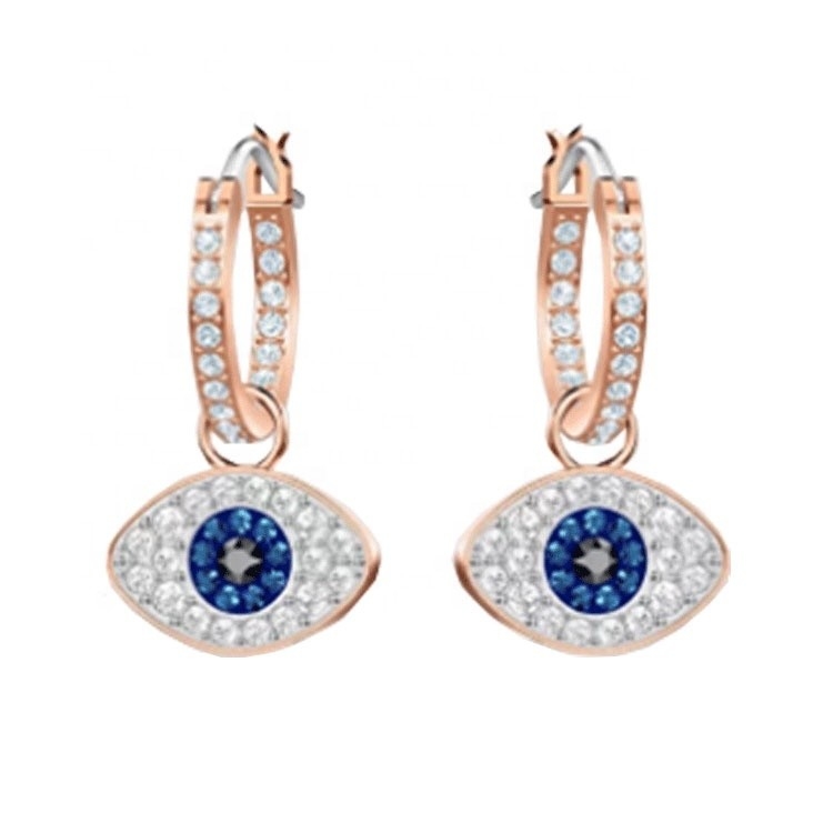 Orecillos elegantes Azul Blanco Cz 925 Plata Esterlina Orecillos Dangle Hoop para Mujeres