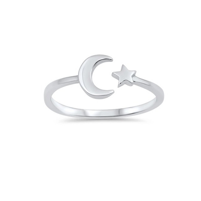 925 de plata esterlina de alta polinés sencillo de luna abierta anillo de estrella perfecto para cualquier ocasión