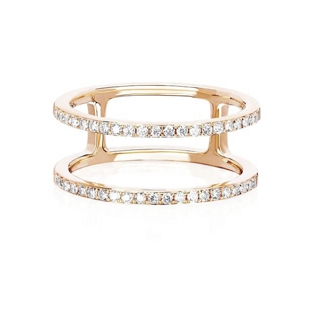 Anillos apilables de doble fila blanco CZ Oro 18K Revestido Real 925 Plata Esterlina Cristal cúbico de zircón Joyería