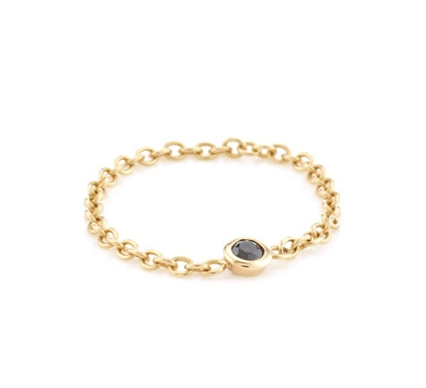 Tamaño de piedra de 3 mm Popular Revestido de oro 925 Plata Setting de bisel Negro CZ Anillo de cadena Beneficio