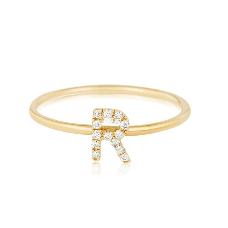 Joyería de plata personalizada 18K dorada apilada inicial CZ anillos delgados para mujeres