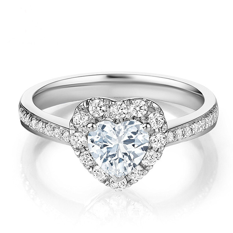 En bronce de forma de corazón creativo claro CZ 925 plata esterlina Eternidad anillos de banda para mujeres joyería