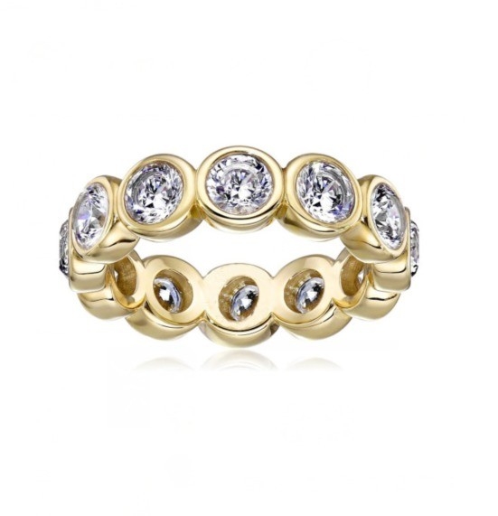 CLASSIC Ins 18K Revestimiento de bisel dorado CZ Eternity Band 925 Anillos de plata esterlina