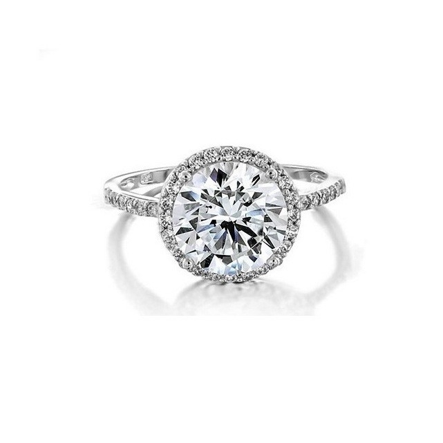 925 plata esterlina 10 mm blanco CZ anillo de compromiso de solitario con piedra principal tamaño 10 mm
