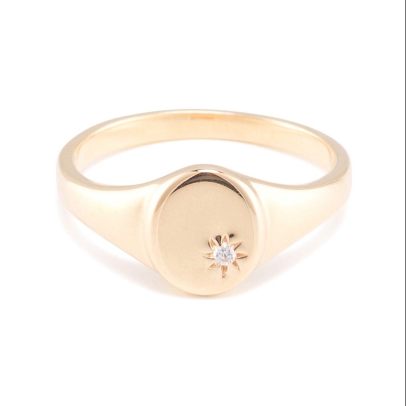Anillo de sello de girasol de oro Vermeil 18K con diseño minoritario en plata esterlina 925