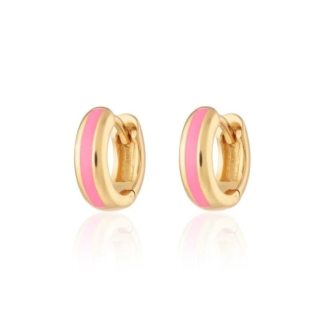 925 Logotipo personalizado 18K dorado rosado con esmalte de esmalte, pendientes de abrazo para mujeres