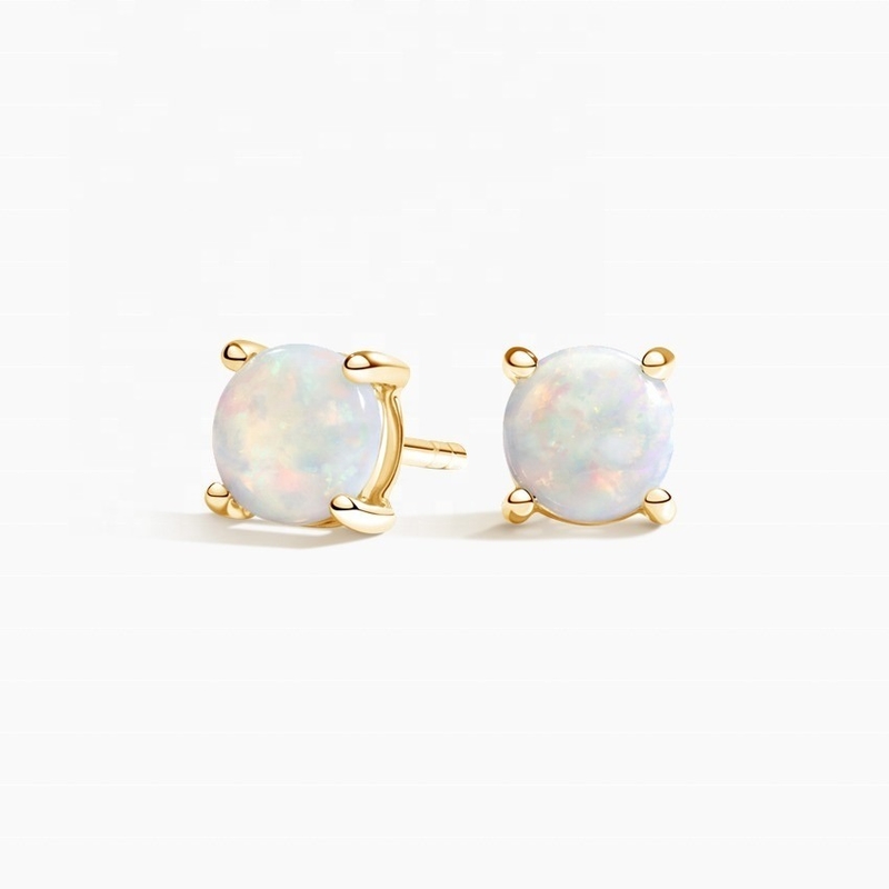 18K Oro 6MM Solitaire Opal Stud Los aretes para mujeres y niñas Joyería fina