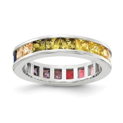 Colorido círculo de circo cúbico eternidad anillo de boda para mujeres 925 plata