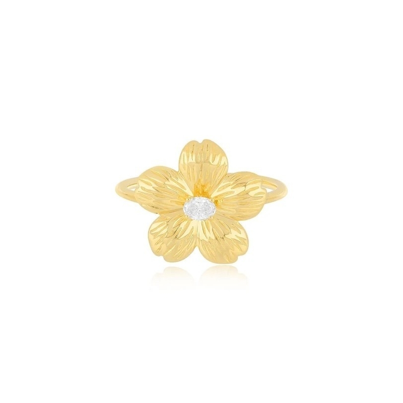 Forever Flower 18K Dorado Oval CZ Anillo de Mujeres en 925 joyas de plata esterlina