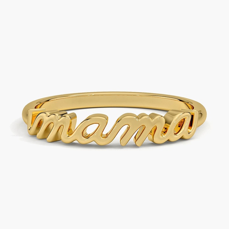 Classic 925 Sterling Silver14K Gold Highly Polished MAMA Mujeres Anillos En Diseño Minimalista