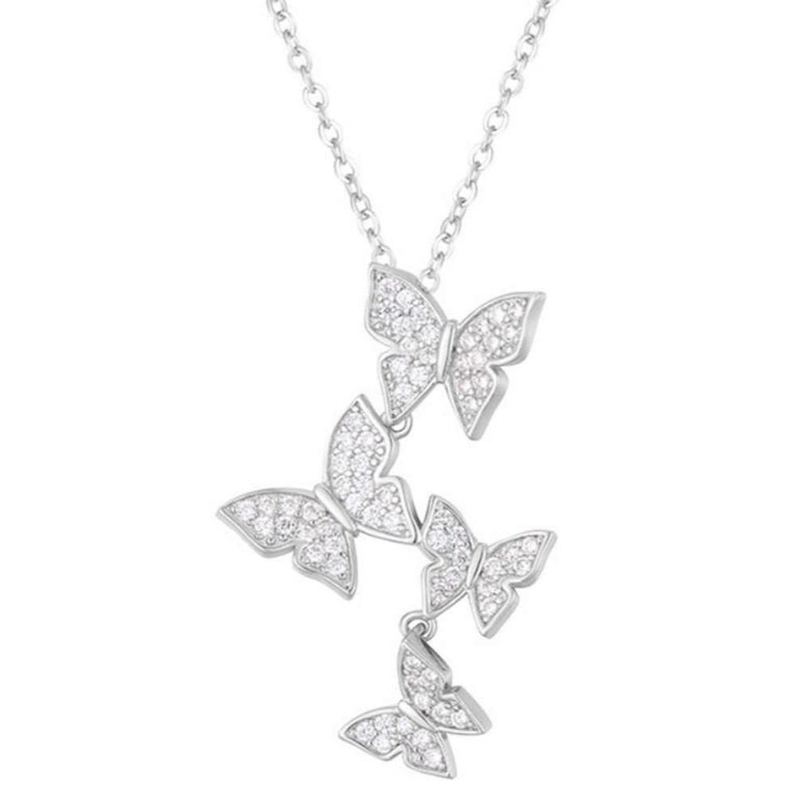 925 Plata Esterlina Blanco Oro Revestido Micron Pave 4 Mariposas Colgante de Encanto Para Mujeres