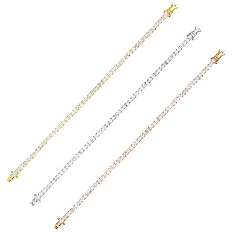 Artículo caliente 925 Plata esterlina Revestimiento de oro 3 mm cúbico Circonia Brazalete de tenis para mujeres