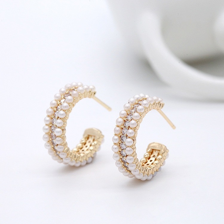 Accesorios de mujer 925 de plata esterlina aretes de aro con madre de perla claro CZ