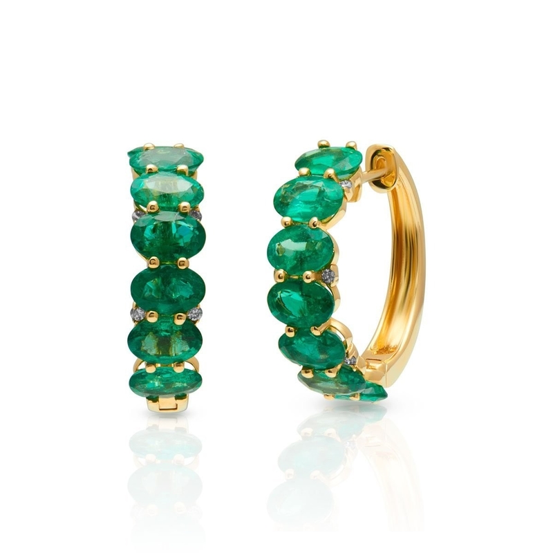 925 de plata ovalado verde CZ Los aretes de aro femenino 18K Oro Media Eternidad Banda
