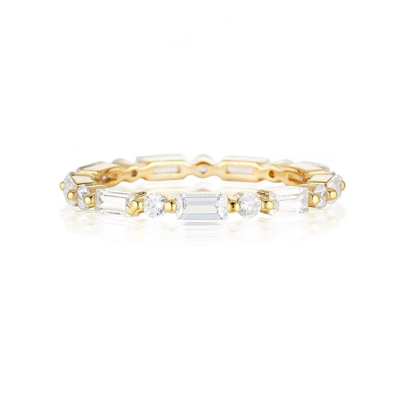 Oro de 18 carats Simple Moderno Rectangular Corte Blanco CZ 925 Plata Esterlina Anillo Eterno Femenino Regalo de Fiesta