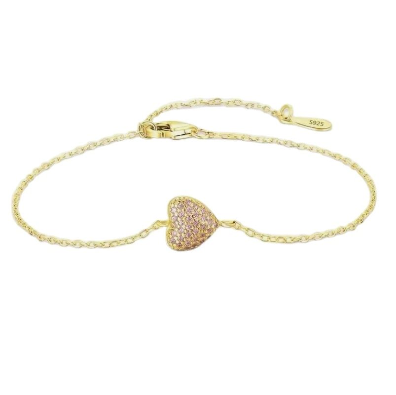 Pulsera de corazón de plata de ley 925 con circonitas para mujer