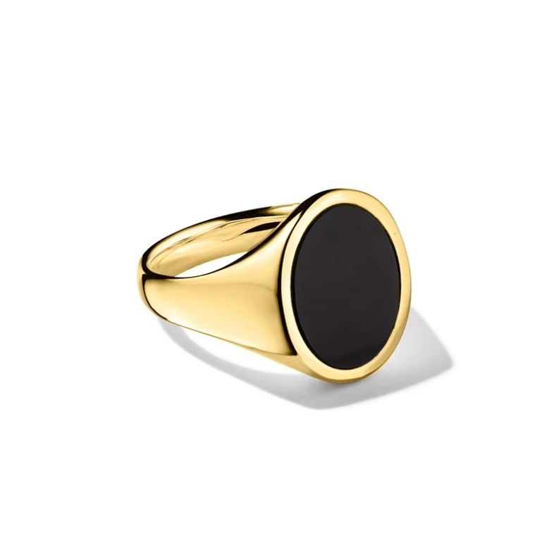 Anillo de sello masculino de plata esterlina 925 ónix negro dorado de 18K