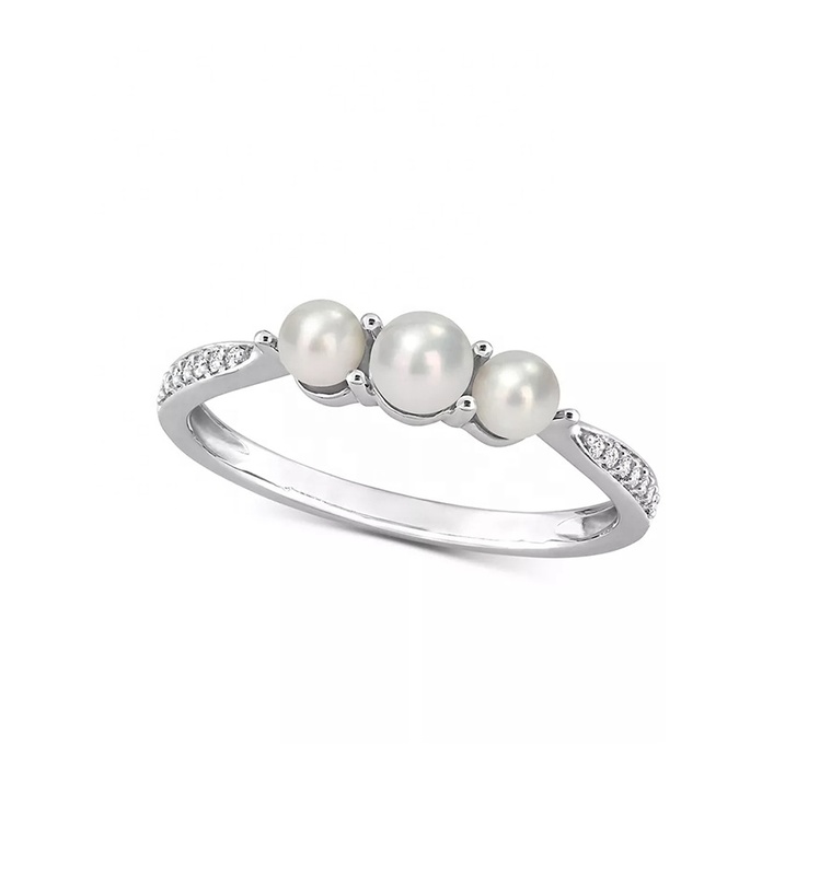 Wholesale 925 Sterling Silver Freshwater Pearl Ring with Diamond Accent in 18k Gold Plated AAAA Grade Band Ring