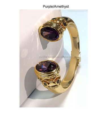 Revestimiento de latón Brazalete Brazaletes manguito Joyería Granate Piedras de plata Joyería Brillo CZ