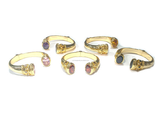 Revestimiento de latón Brazalete Brazaletes manguito Joyería Granate Piedras de plata Joyería Brillo CZ