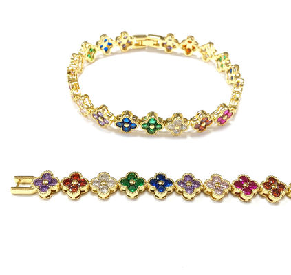 Brazalete de tenis de oro de latón arcoíris OEM ODM Brazalete de tenis de zirconia cúbica