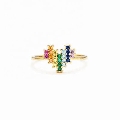 Anillo de compromiso de boda en oro 18K con diseño en forma de corazón lindo y arco iris
