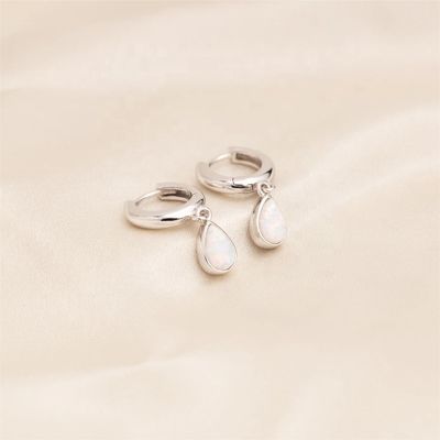 Classic Dangle Opal Cabochon Hoop Earrings in 925 Sterling Silver for Women 7.5mm