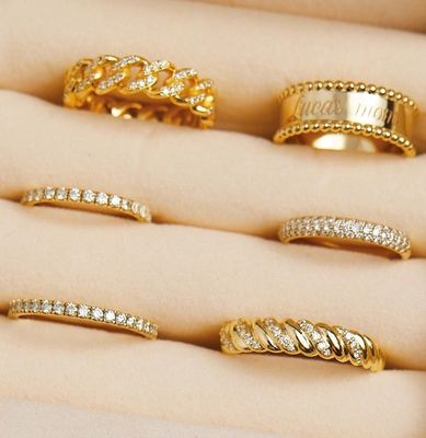 Twist clásico hecho a mano Anillo femenino de plata esterlina 925 Joyería Revestida con oro 18K