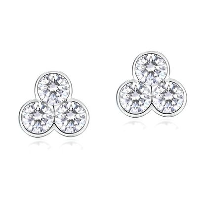 S925 Los pendientes de plata de tres piedras con recubrimiento de rodio para mujeres y niñas Joyas finas