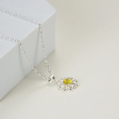 925 Pendiente de girasol de plata esterlina con joyería de cadena Diseño de zircón cúbico amarillo
