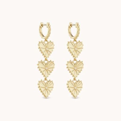 Hecho a mano 14K Dorado Dangle Multi Huggies Corazon encantamiento aretes perfecto presente