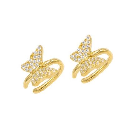 18K Oro Revestido de Mariposa de oreja manguito con Micron Pave Blanco CZ Joyería de moda para mujeres